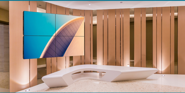 A LCD Digital Video Wall in a room.