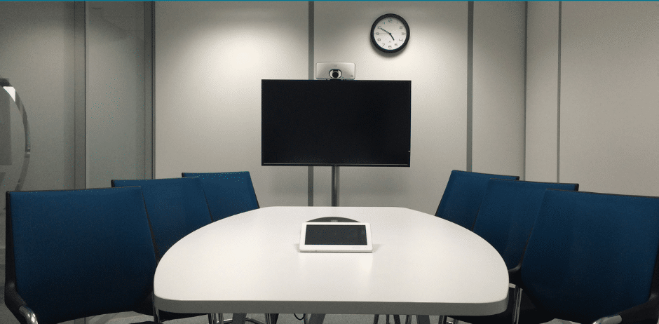 A conference room with smart systems.