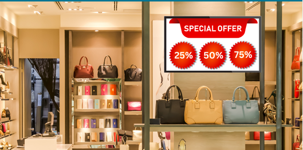 A digital notice board promoting special offers.