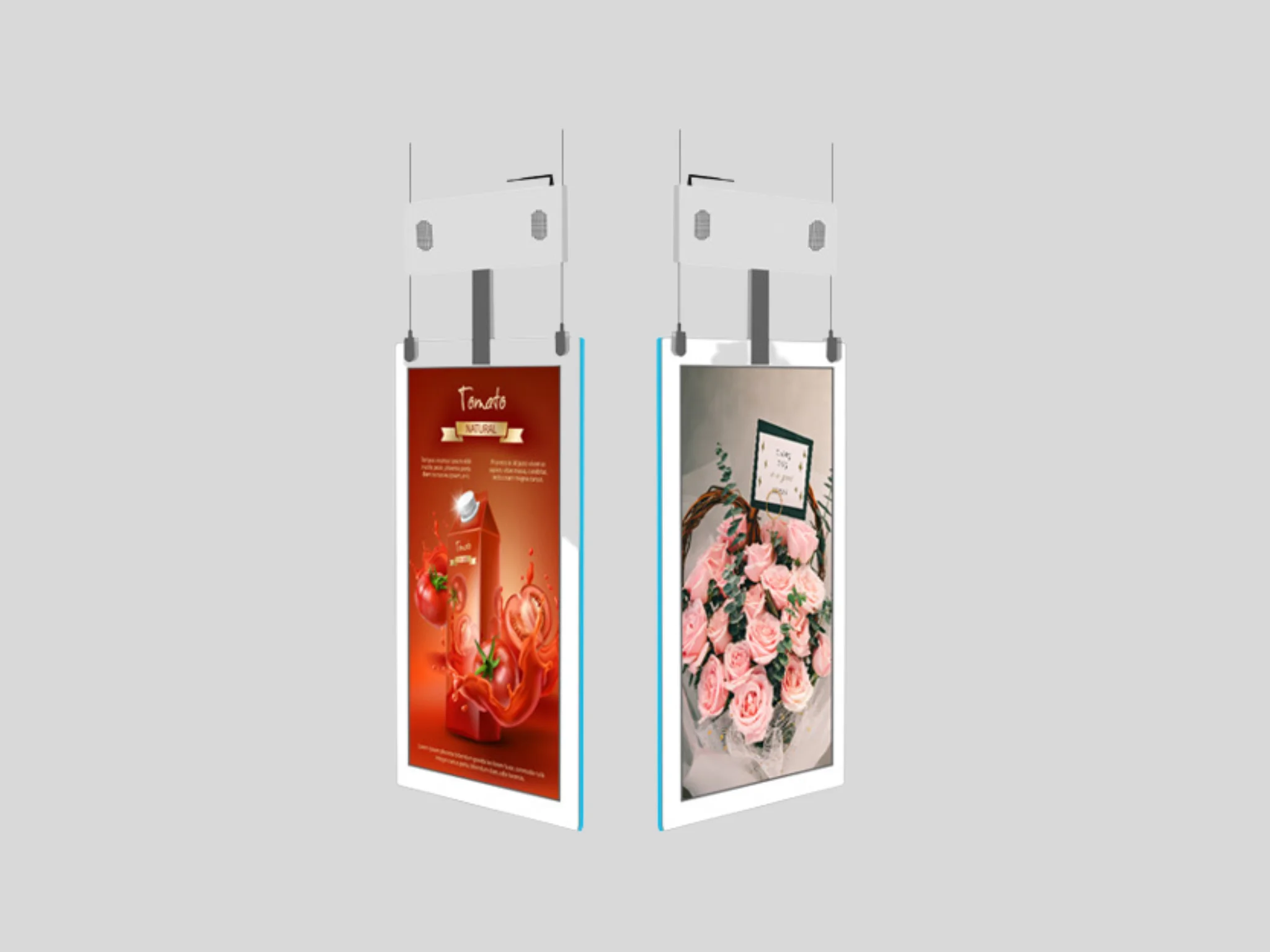 2 Double Sided LCD Ceiling Display showing different content