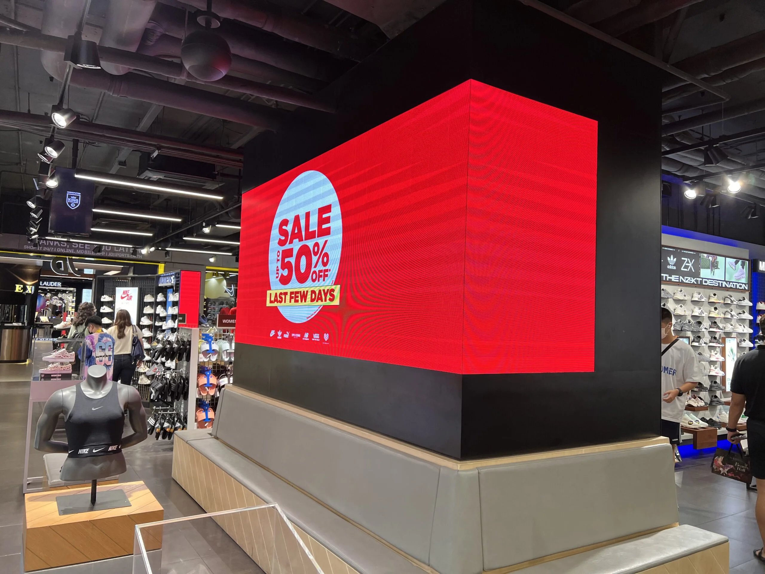 Customized L-shaped Indoor LED Screen at JD Sports Bangkok
