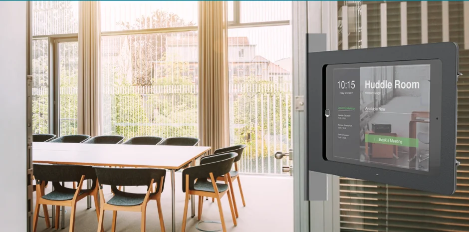 A display screen showing how you can book a meeting with the Smart Meeting Room Booking System