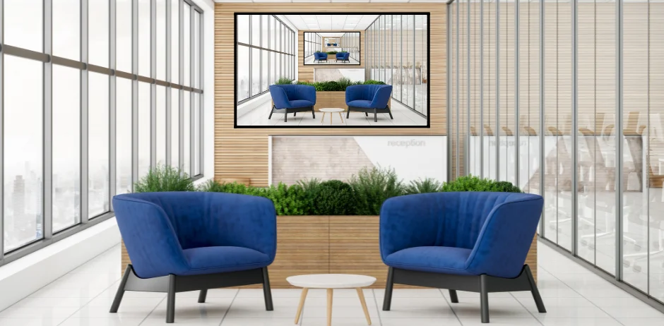 Digital Signage used in an office showing exactly how the office looks like.