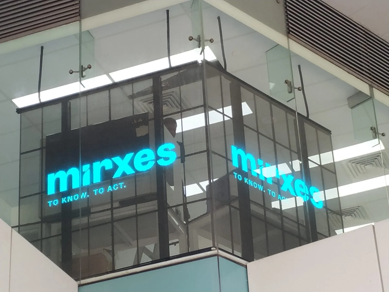 Transparent LED Display screen at the mirxes office.