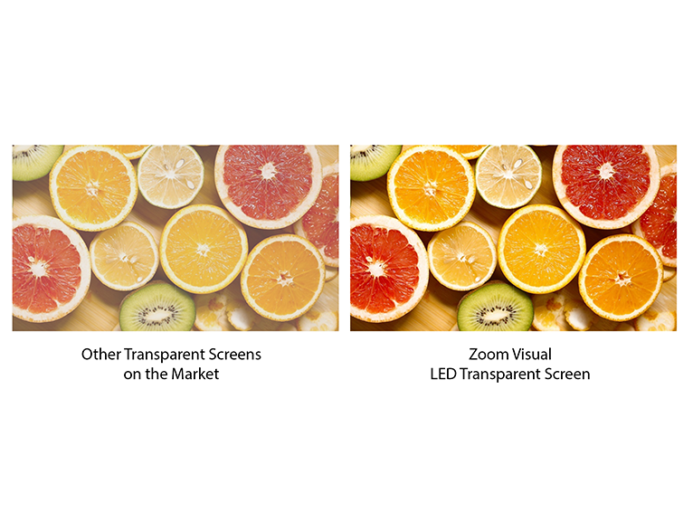 Two different LED display showing sliced citrus fruits