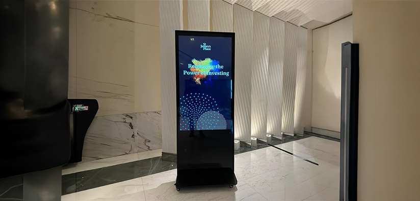 St. James's Place uses a Standing Mobile Kiosk in their lobby.