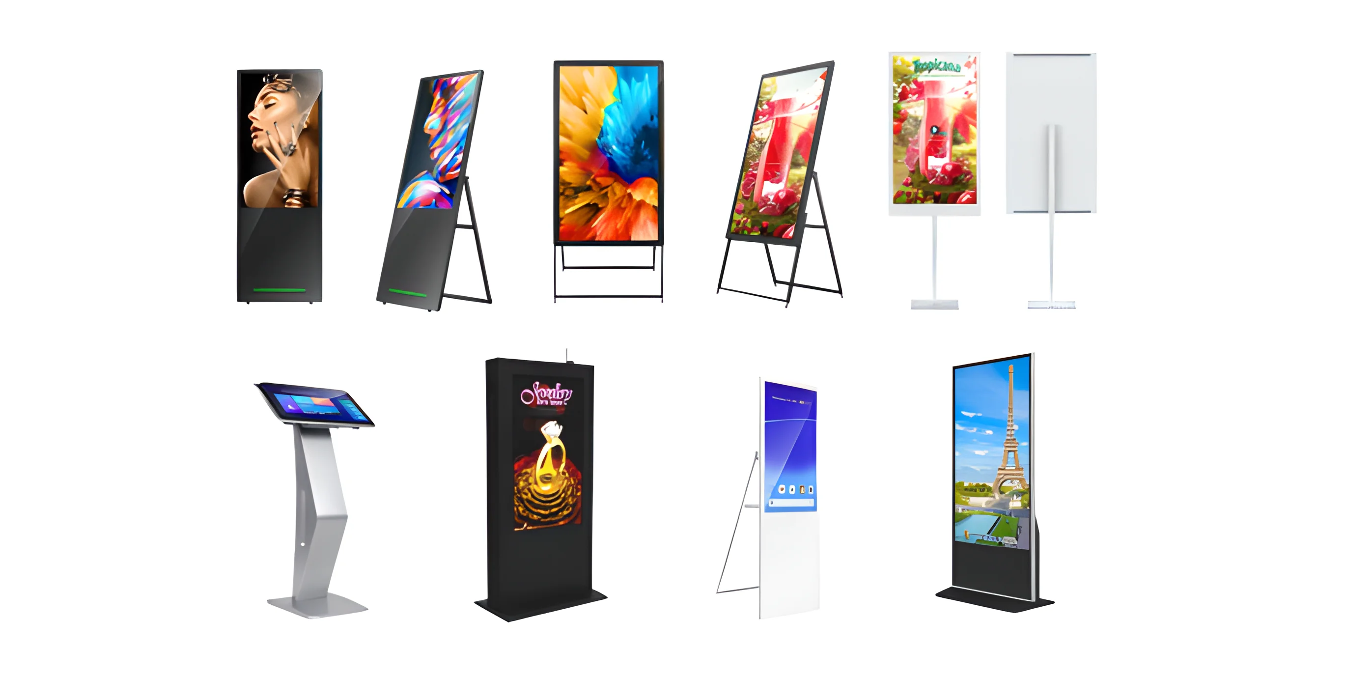 Multiple different types of digital signage kiosk