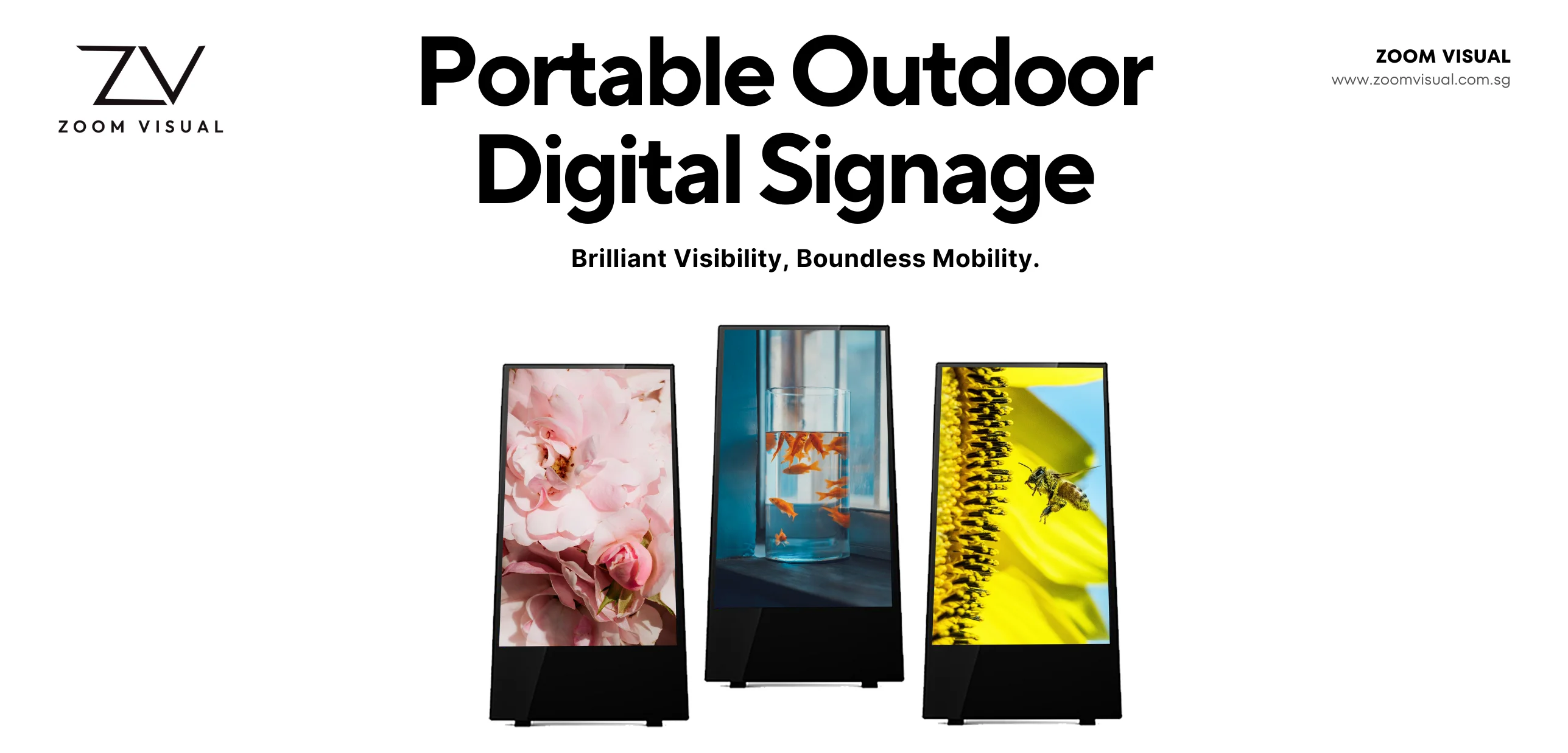 3 Portable Outdoor Digital Signage showing 3 different content.