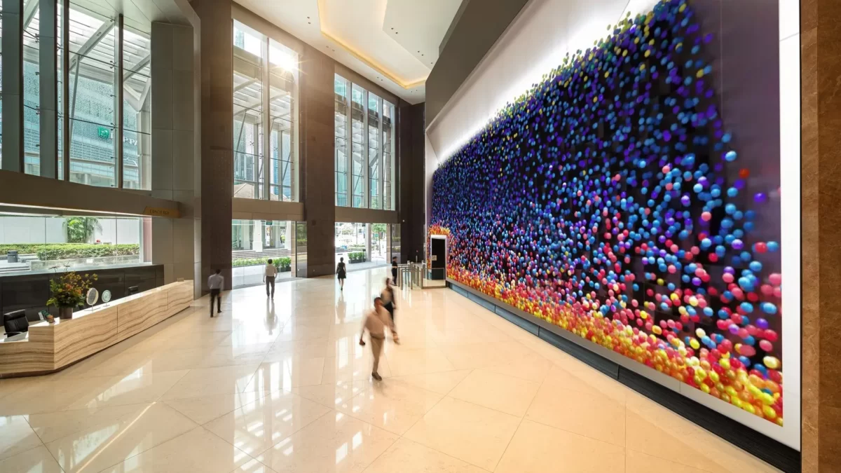 Digital Signage and LED Screen being used in the office building Lobby.