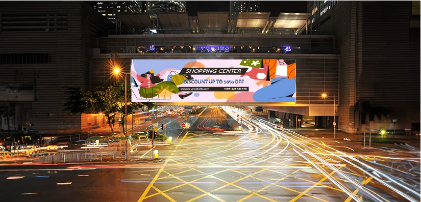 Outdoor LED Screen displayed outside of a shopping mall.