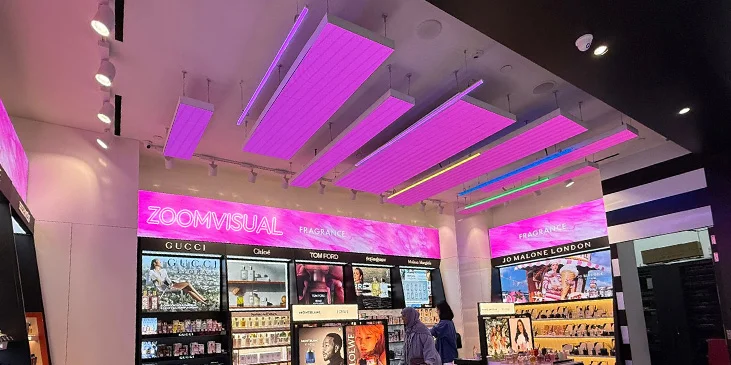Sephora at Raffles Place using Zoom Visual's Ceiling LED Display
