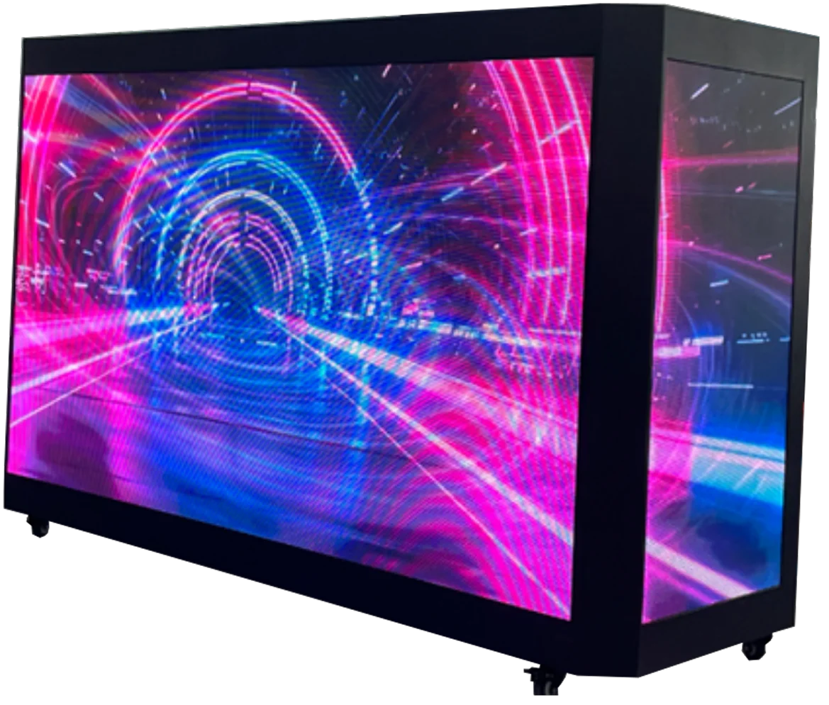 Modular GOB LED display with reconfiguration mechanism for rental and stage use.