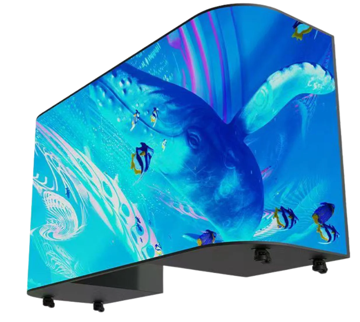 DJ Counter GOB LED Display with 90-degree rounded edges and seamless wraparound 3D visuals.
